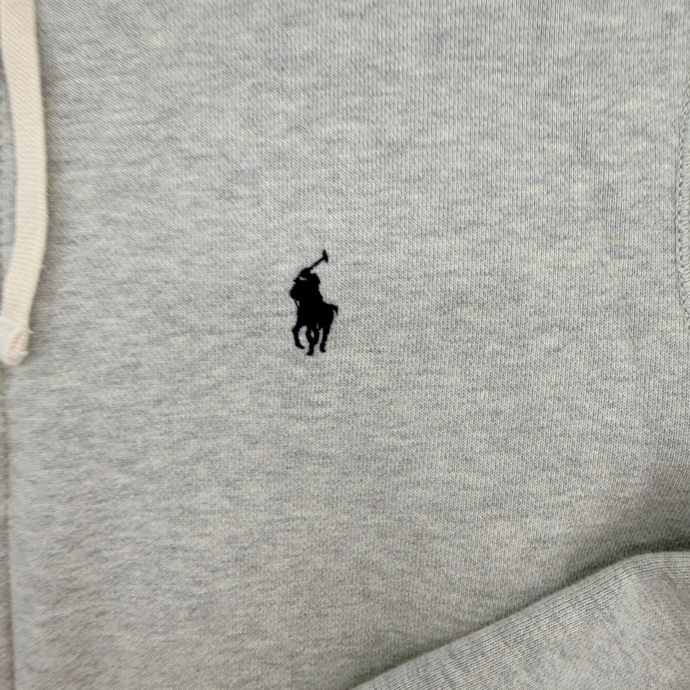 Polo Ralph Lauren Mens Full Zip Hoodie Heather Grey Fleece Lined Large Blue Pony - Picture 4 of 9